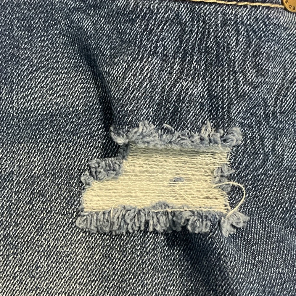 Red Star Button-Front Medium Blue Distressed Denim Mini Skirt Size 2 - Picture 6 of 16